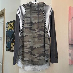 Maurices Gray Camouflage and Striped Hoodie